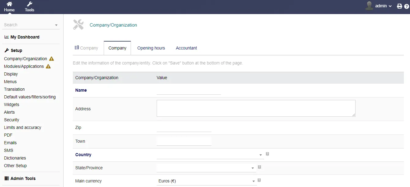 Company Details Configuration