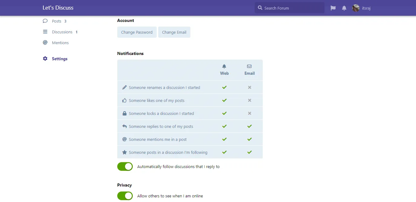 Flarum User Settings