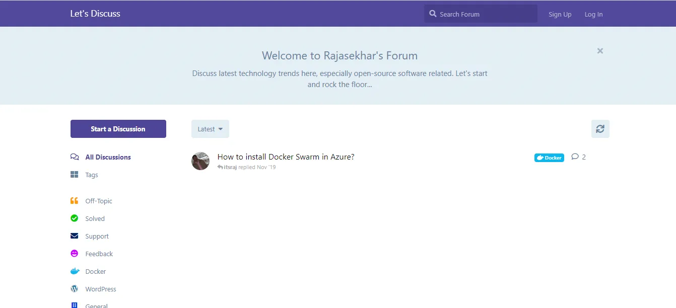 Flarum Welcome Screen