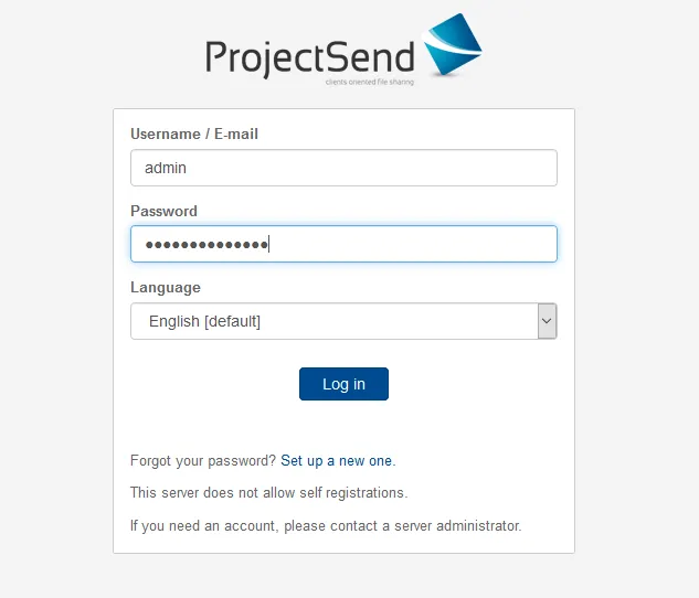 ProjectSend Login Screen